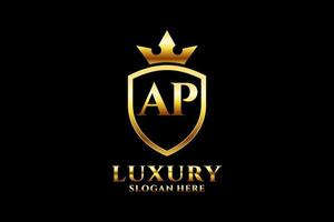 initial AP elegant luxury monogram logo or badge template with scrolls and royal crown - perfect for luxurious branding projects vector