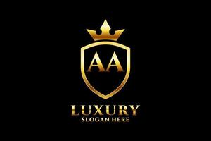 initial AA elegant luxury monogram logo or badge template with scrolls and royal crown - perfect for luxurious branding projects vector