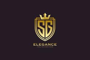 initial SG elegant luxury monogram logo or badge template with scrolls and royal crown - perfect for luxurious branding projects vector