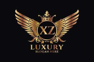 Luxury royal wing Letter XZ crest Gold color Logo vector, Victory logo, crest logo, wing logo, vector logo template.