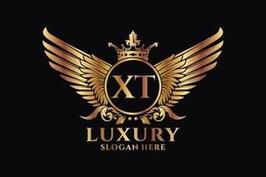 Luxury royal wing Letter XT crest Gold color Logo vector, Victory logo, crest logo, wing logo, vector logo template.
