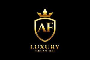 initial AF elegant luxury monogram logo or badge template with scrolls and royal crown - perfect for luxurious branding projects vector