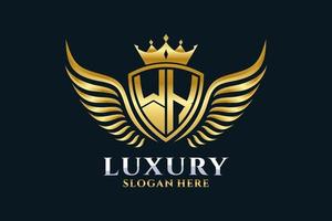 Luxury royal wing Letter WK crest Gold color Logo vector, Victory logo, crest logo, wing logo, vector logo template.