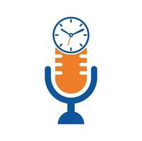 Podcast time vector logo design template. Mic clock vector logo design icon.