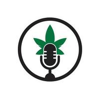 Cannabis podcast vector logo design. Podcast logo with cannabis leaf vector template.