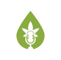 diseño de logotipo vectorial de concepto de forma de gota de podcast de cannabis. logotipo de podcast con plantilla de vector de hoja de cannabis.