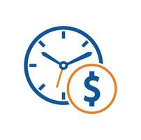 Time dollar logo design template icon. Time is money concept, clock and coin. vector