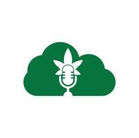 Cannabis podcast cloud shape concept vector logo design. Podcast logo with cannabis leaf vector template.