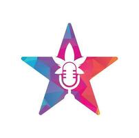 Cannabis podcast star shape concept vector logo design. Podcast logo with cannabis leaf vector template.