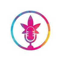 Cannabis podcast vector logo design. Podcast logo with cannabis leaf vector template.