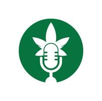 Cannabis podcast vector logo design. Podcast logo with cannabis leaf vector template.