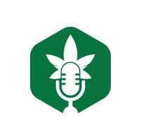 diseño de logotipo vectorial de podcast de cannabis. logotipo de podcast con plantilla de vector de hoja de cannabis.