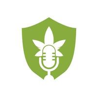 diseño de logotipo vectorial de podcast de cannabis. logotipo de podcast con plantilla de vector de hoja de cannabis.