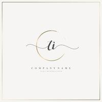 TI Initial Letter handwriting logo hand drawn template vector, logo for beauty, cosmetics, wedding, fashion and business vector