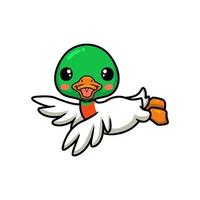 Cute little duck cartoon flying vector