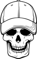 crâne avec casquette de baseball noir et blanc png