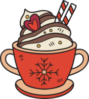 cacao navideño dibujado a mano con ilustración de taza de café de malvaviscos png