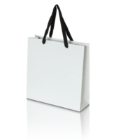 sac en papier blanc isolé avec sol réfléchissant pour maquette png