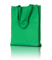 saco de tecido de compras verde isolado com piso de reflexão para maquete png