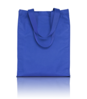 sac en tissu bleu shopping isolé avec sol réfléchissant pour maquette png