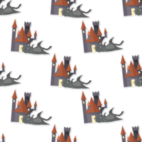 cat cartoon in Halloween seamless pattern png