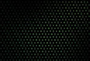 Dark green vector background with cards signs.