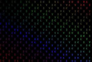 Dark multicolor, rainbow vector cover with EUR, USD, GBP, JPY.