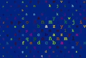 Dark multicolor, rainbow vector background with signs of alphabet.