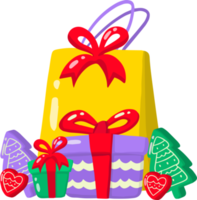 hand- getrokken Kerstmis geschenk dozen en boodschappen doen Tassen illustratie png