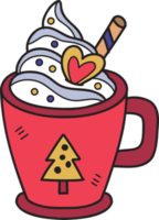 cacao navideño dibujado a mano con ilustración de taza de café de malvaviscos png