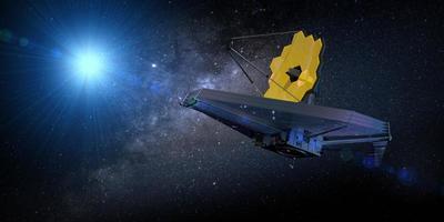 James Webb Space Telescope traveling and exploring deep space. 3D Illustration photo