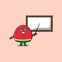 Cute cartoon watermelon teacher with whiteboard vector