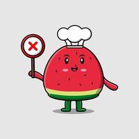 cute cartoon watermelon chef hold wrong sign board vector