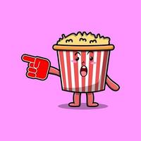 Cute Cartoon Popcorn with foam finger glove vector