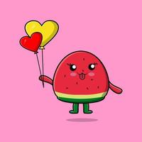 Cute cartoon watermelon floating with love balloon vector