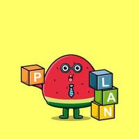 Cute cartoon watermelon businessman stack plan box vector