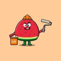 Cute cartoon watermelon as a builder painting vector