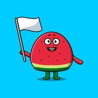 Cute cartoon watermelon character with white flag vector