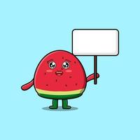 Cute cartoon watermelon holding blank board vector