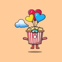 Cute cartoon Popcorn is skydiving with balloon vector