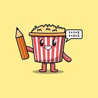 Popcorn cute cartoon clever student with pencil vector
