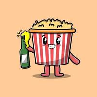 Cute cartoon character Popcorn with soda bottle vector