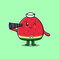 Cute cartoon watermelon sailor using binocular vector