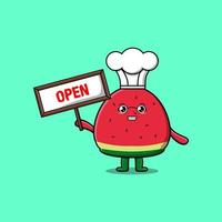 Cute cartoon watermelon holding open sign board vector