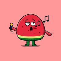 cartoon watermelon singer character holding mic vector