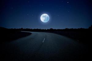 Empty winding road in blue night photo