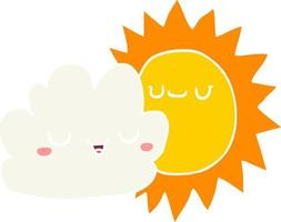 nube y sol de dibujos animados de estilo de color plano vector