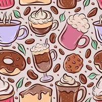 Hand Drawn Coffee And Beverages Seamless Pattern Background vector