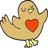 cartoon doodle bird with love heart vector