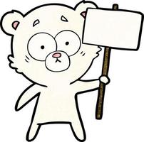 nervous polar bear cartoon with protest sign vector